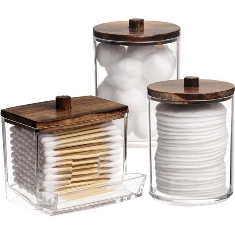 Qtips HolderBathroom Container,10/7OZ Cotton Ball/Swabs Dispenser,Apothecary Jar